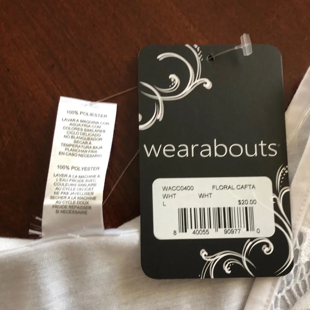 Wearabouts White‎ Floral Caftan Dress White Swim Cover-Up L